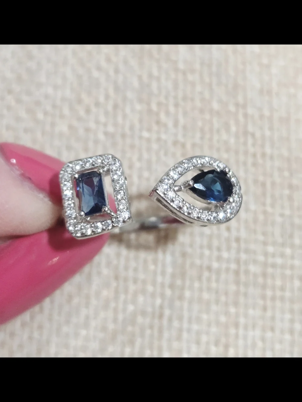Sterling Silver Double-Head Blue Sapphire Halo Ring